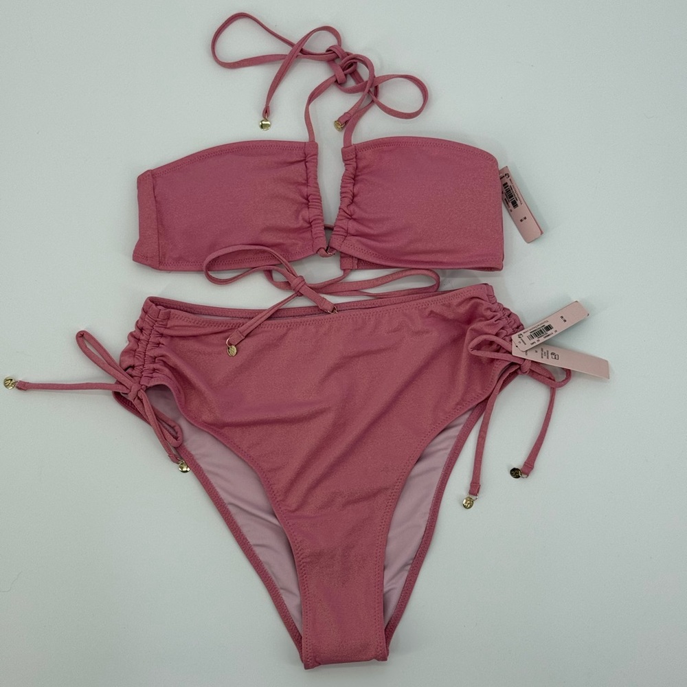 Victoria’s Secret Shimmering High Rise Side Ruched Bikini Bottom & Halter Top